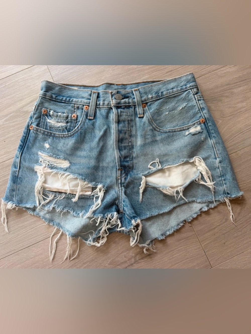 Levi's Light Blue Distressed Denim Cutoff Shorts